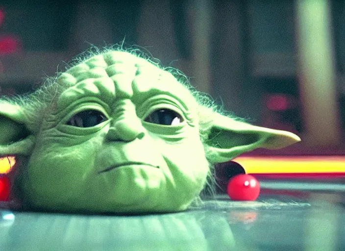 Image similar to film still of yoda goes bowling in the new Star Wars movie, 4k