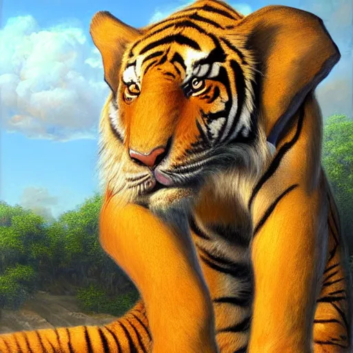 Prompt: tiger - elephant creature, oil painting by justin gerard