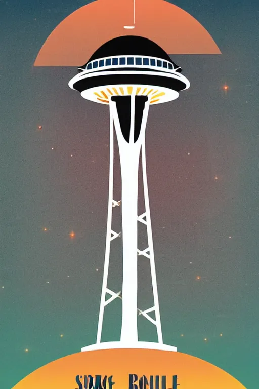 Image similar to space needle in retro poster style