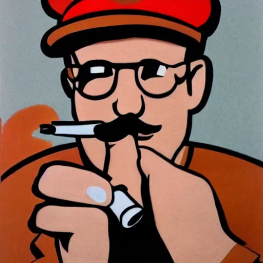 Prompt: mario smoking a cigarette by le corbusier