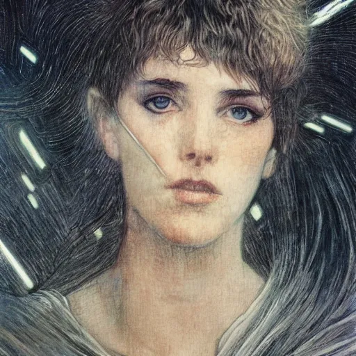 Prompt: portrait still, wind kissed picture, ashes, lament, by waterhouse, by blade runner,