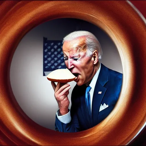 Image similar to joe biden eating a demon core, photography, realism, realistic, photorealism, photography, f 3. 5