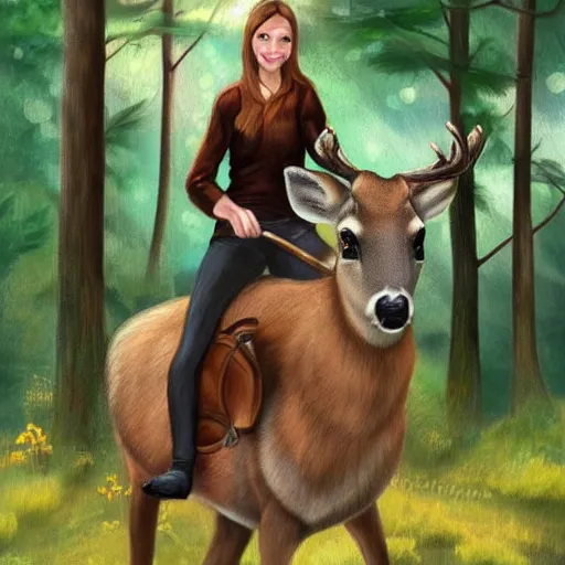 Image similar to girl riding a deer in the forest trending on art station