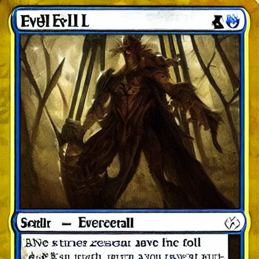 Prompt: resident eveil 4 as a magic the gathering card, realistic,