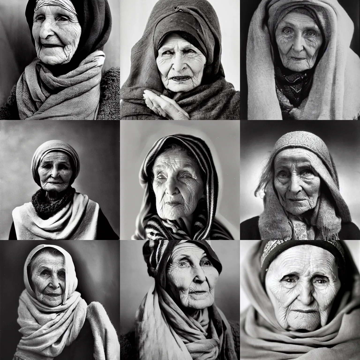 Prompt: an old eastern european woman in scarf, award winning photo by angus mcbean