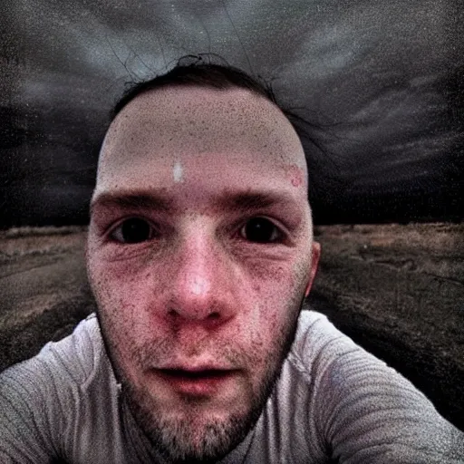 Prompt: creepiest last selfie taken on earth, end of the world, ultra realistic photo, 8k, unbelievable