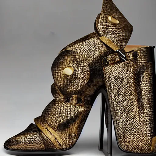 Prompt: bottega veneta shoe with thin plastic straps and thin straps, complex, detailed, flash photography, high quality, by juergen teller, terry richardson