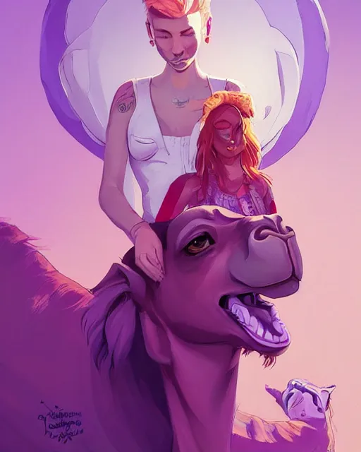 Image similar to beautiful camel purple hair tattoos symmetrical face eyes full body fantasy art icon, 3 d art gta 5 cover, official fanart behance hd artstation by jesper ejsing, by rhads, makoto shinkai and lois van baarle, ilya kuvshinov, rossdraws