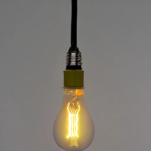 Prompt: lit incandescent lightbulb shaped like walter white's head