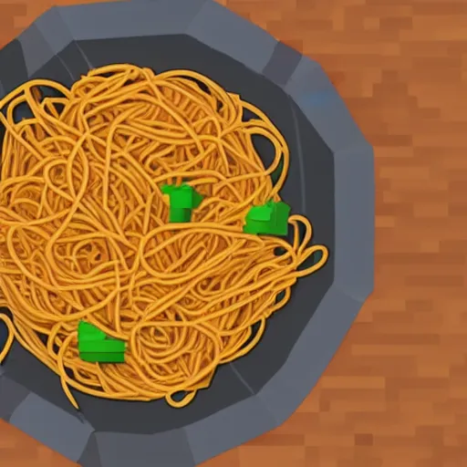 Prompt: A cup of spaghetti in minecraft