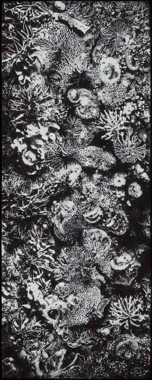Image similar to a Dark Moody black and white photo taken with a holga by Ernst Haeckel