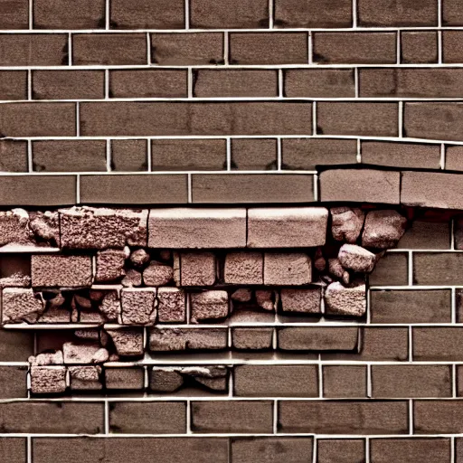 Image similar to a stock photo image of a render of a wall collapsing brick by brick