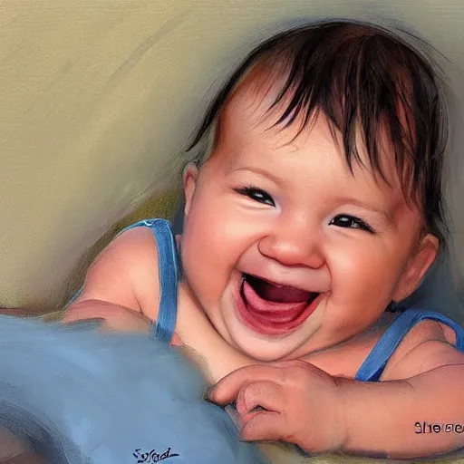 Image similar to smilling baby, artwork by steve henderson