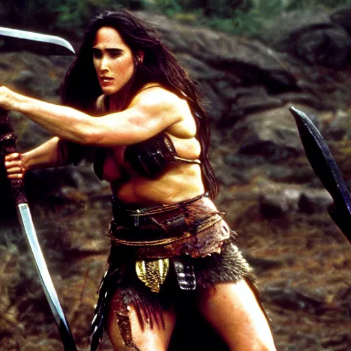 Image similar to jennifer connelly as a barbarian warrior, battle scene