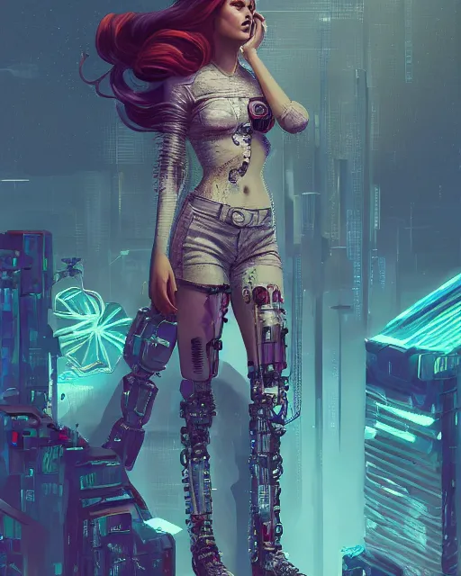 Image similar to portrait of lana del rey as a cyberpunk cyborg. roses, sci - fi, missing panels, intricate abstract, upper body, intricate artwork, by tooth wu, wlop, beeple, dan mumford. concept art, 8 k octane render, deviantart, greg rutkowski, cinematic, key art, hyperrealism, iridescent accents