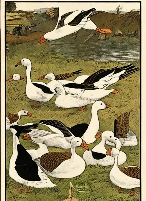 Prompt: goose warning poster. beware the geese, diagram, no text