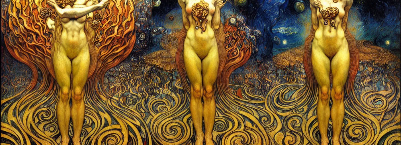 Image similar to Divine Chaos Engine by Karol Bak, Jean Delville, William Blake, Gustav Klimt, and Vincent Van Gogh, symbolist, visionary