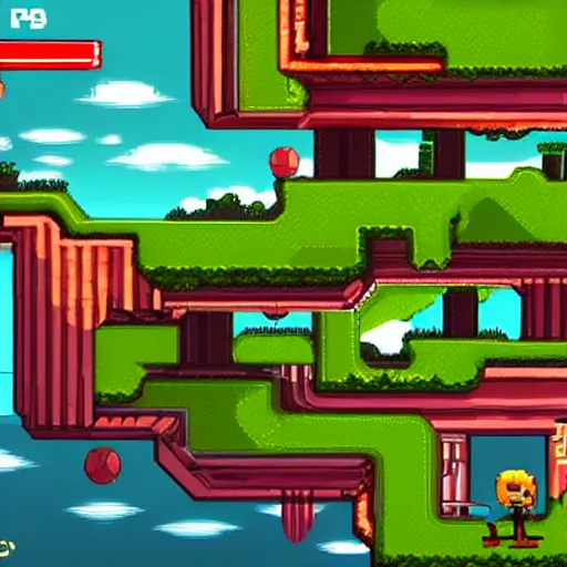 Image similar to a level of side-scrolling game with parallax backgrounds