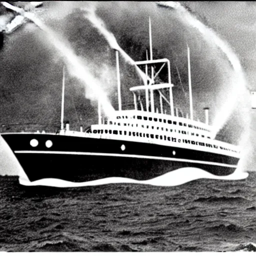 Image similar to the sinking of the rainbow warrior by the dastardly mustache twirling french