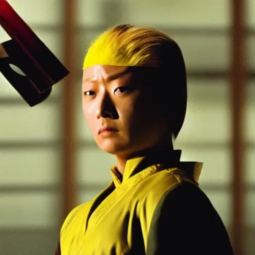 Prompt: film still of saitama from kill bill