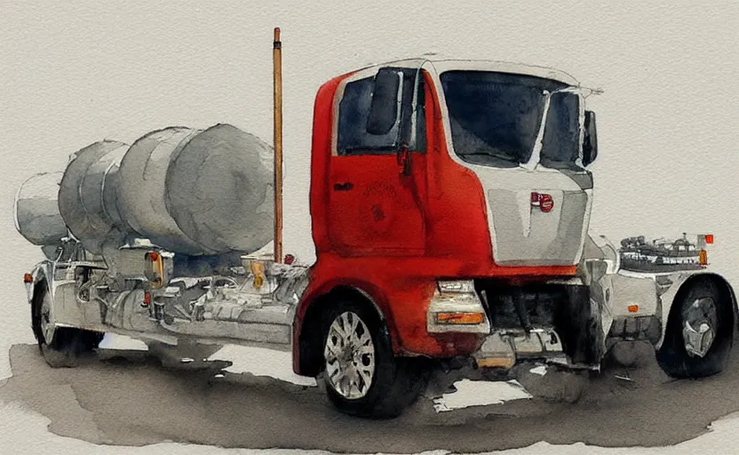 Image similar to concept art of a fuel truck, pinterest, artstation trending, behance, watercolor, by coby whitmore, silver, laser light,