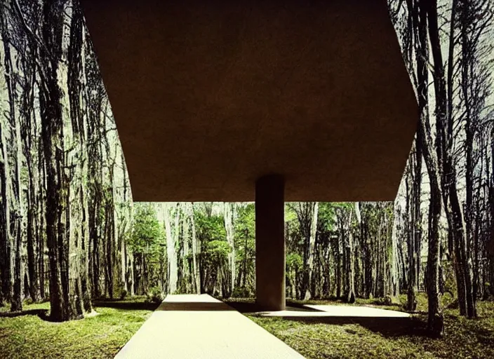 Prompt: “ brutalist architecture, psychedelic forest ”