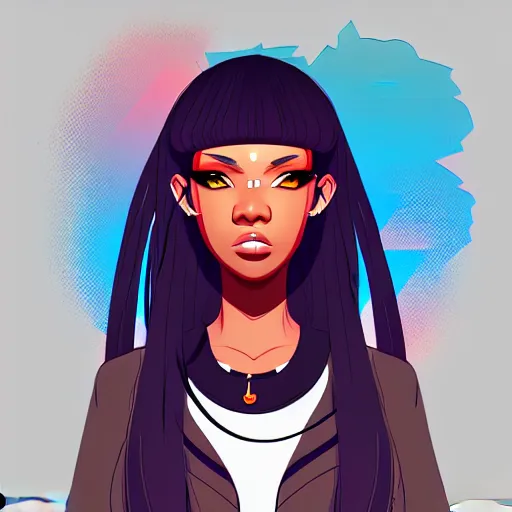 Image similar to 2 d character design, female rapper, vector art, digital art, portrait, 4 k, 8 k, sharp focus, smooth, illustration, concept art, music artist