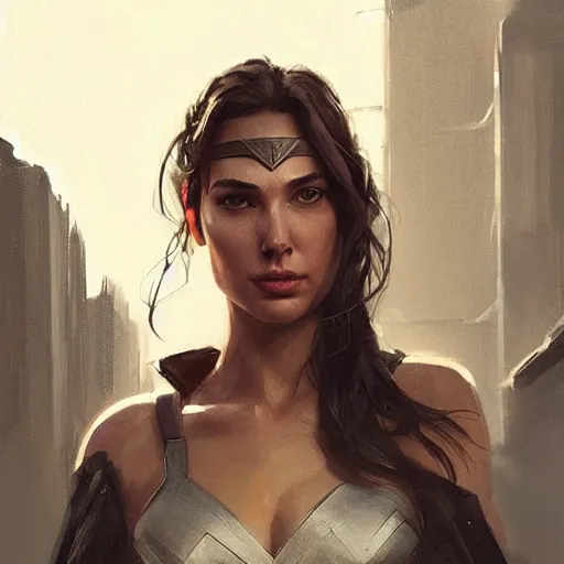 Image similar to “ portrait of gal gadot by greg rutkowski, young, attractive, highly detailed portrait, scifi, digital painting, artstation, concept art, smooth, sharp foccus ilustration, artstation hq ”