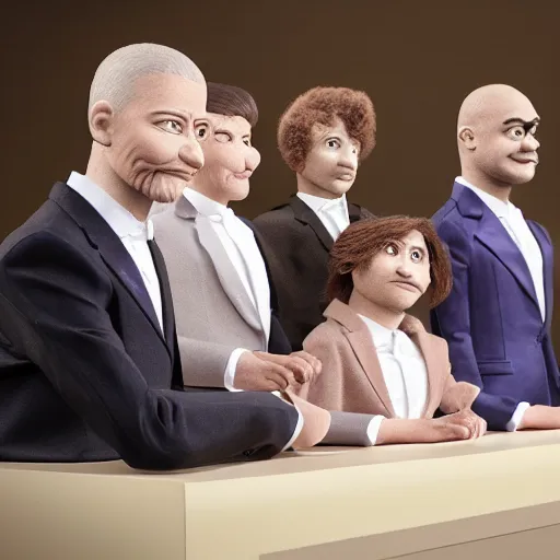 Image similar to hyper realistic puppet jury