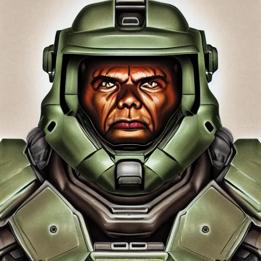 Image similar to portrait of doomguy, highly detailed, centered, digital painting