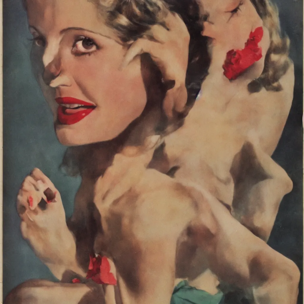 Image similar to Cameron Diaz portrait, color vintage magazine illustration 1950