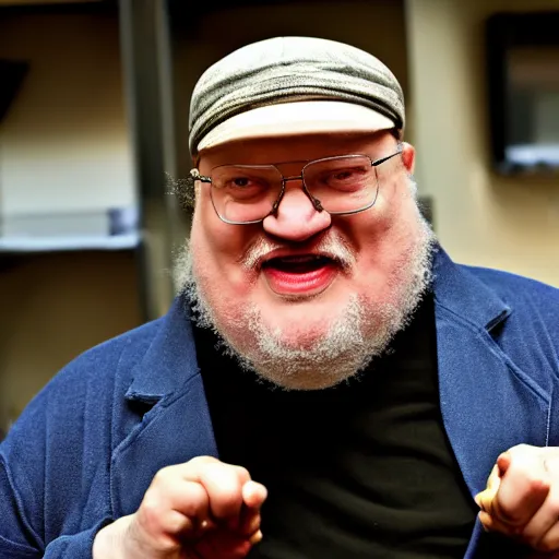 Image similar to george rr martin screaming at computer