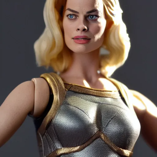 Image similar to very high resolution photo of margot robbie as an action figure.