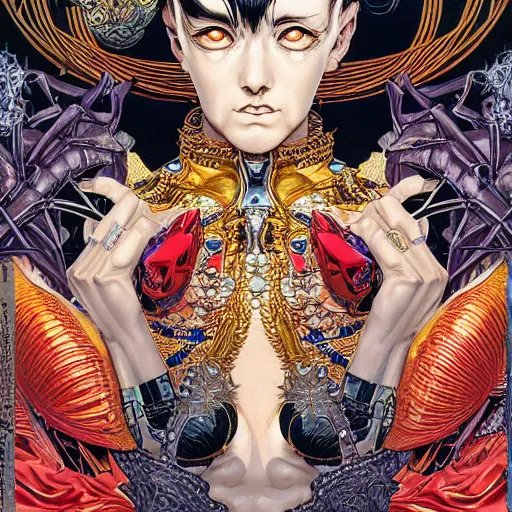 Image similar to portrait of crazy cleopatra, symmetrical, by yoichi hatakenaka, masamune shirow, josan gonzales and dan mumford, ayami kojima, takato yamamoto, barclay shaw, karol bak, yukito kishiro