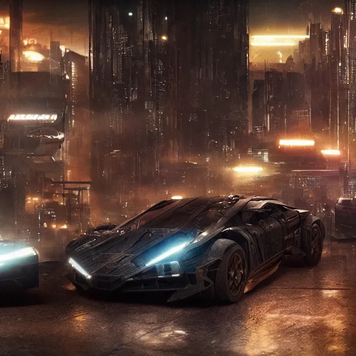 Image similar to cyberpunk car lamborgini counatch, in cyberpunk city, by blade runner, visual by operator roger deakins, by neill blomkamp, elysium, eztreamly detailed