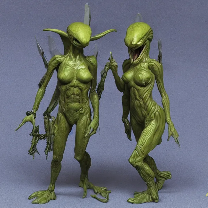 Image similar to 80mm resin detailed miniature of a Alien with a Female warrior, Product Introduction Photos, 4K, Front view, Full body