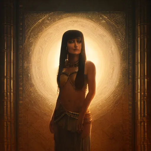 Image similar to Cleopatra portrait, atmospheric lighting, painted, intricate, volumetric lighting, beautiful, rich deep colors masterpiece, golden hour, sharp focus, ultra detailed, by Leesha Hannigan, Ross Tran, Thierry Doizon, Kai Carpenter,Ignacio Fernández Ríos