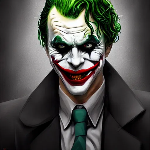 Prompt: the joker with Batman face mask, digital painting, amazing detail, artstation, cgsociety