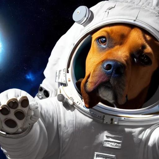 Prompt: A dog in a spacesuit in awe at the beauty of the universe 4k