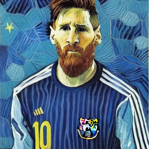 Image similar to lionel messi art by van gogh