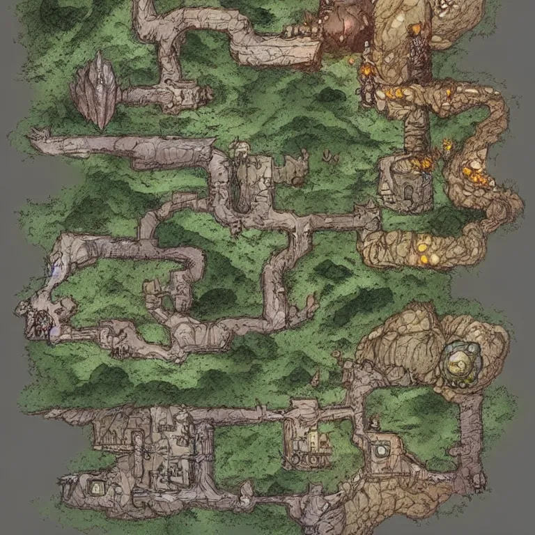 Image similar to full - color fantasy floor plan battle map of a cave, d & d, pathfinder, by jeff todd and greg rutkowski, trending on artstation, pinterest