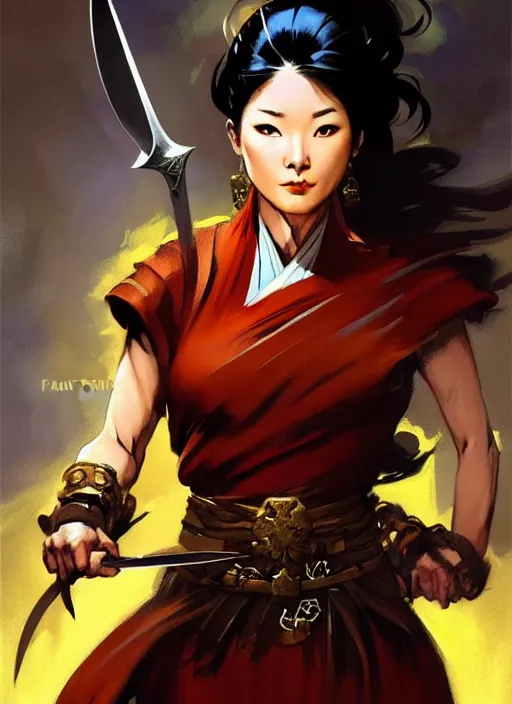 Prompt: magic : the gathering fantasy character concept art by frank frazetta and marco bucci, high resolution. a clear portrait of a stunning female south korean chef, wearing a hanbok apron, holding a kitchen knife, radiating powerful kimchi energy, fantasy coloring, intricate, digital painting, artstation, smooth, sharp focus