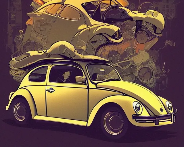 Prompt: a study of cell shaded portrait of a Volkswagen Beetle llustration, post grunge, concept art by josan gonzales and wlop, by james jean, Victo ngai, David Rubín, Mike Mignola, Laurie Greasley, highly detailed, sharp focus, alien, Trending on Artstation, HQ, deviantart, art by artgem