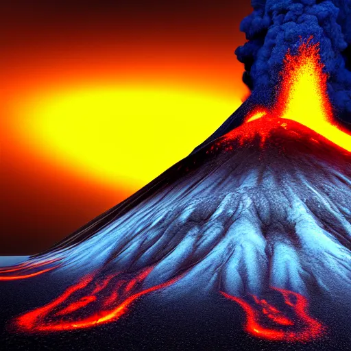 Prompt: 3 d virtual landscape painting, amazing volcanic eruption, three - point lighting, maximum detail, 4 k