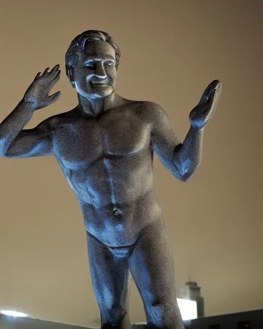 Prompt: statue of robin williams waving goodbye, detailed, gorgeous lighting