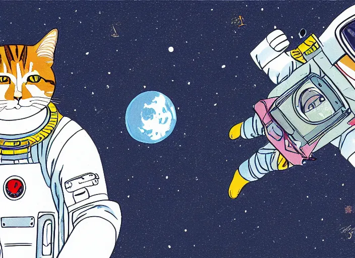 Prompt: illustration of a cat astronaut, stuido ghibli,