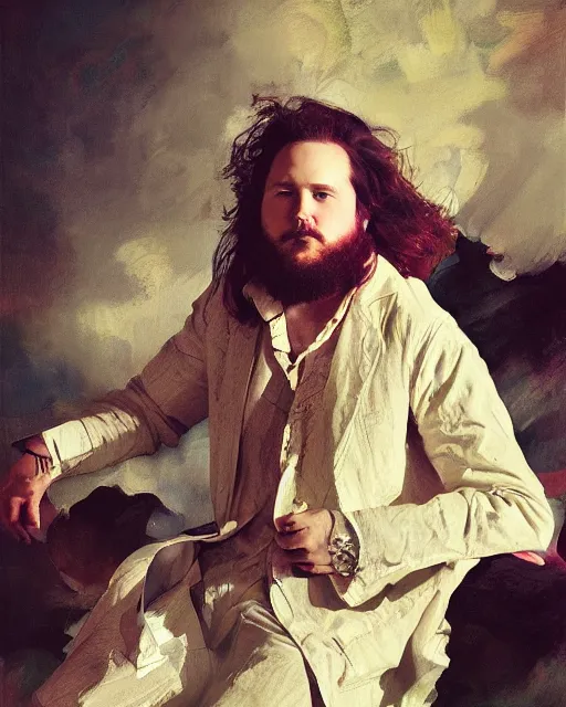 Prompt: a portrait of jim james age 2 5 by loish, frans hals, thomas moran, mandy jurgens, fashion photography