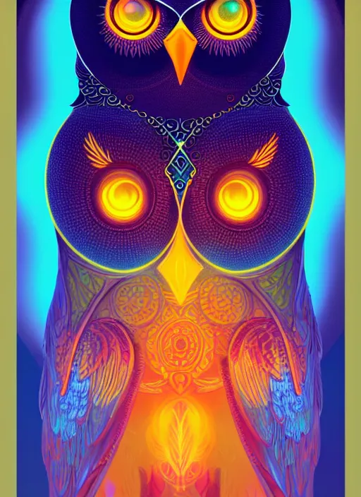 Prompt: symmetry!! product render poster vivid colors divine proportion owl, flame, glowing fog intricate, elegant, highly detailed, digital painting, artstation, concept art, smooth, sharp focus, illustration,