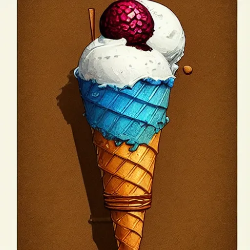 Prompt: Stylised and coloured Lineart of an icecream cone with three scoops of icecream stacked on top, highly detailed, digital pencil painting, artstation, concept art, crisp, sharp focus, illustration, art by artgerm and greg rutkowski and alphonse mucha