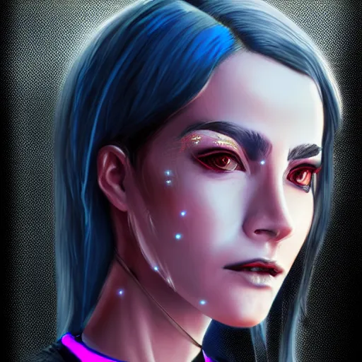 Image similar to headshot portrait of cyberpunk woman wearing thick steel choker around neck, 4K, detailed face, collar on neck, realistic, artstation, cyberpunk style, neon,